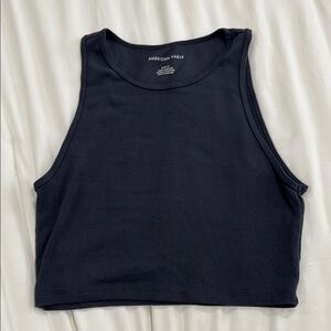 American Eagle Outfitters Black/Dark Gray Fitted Sleeveless Crop Tank